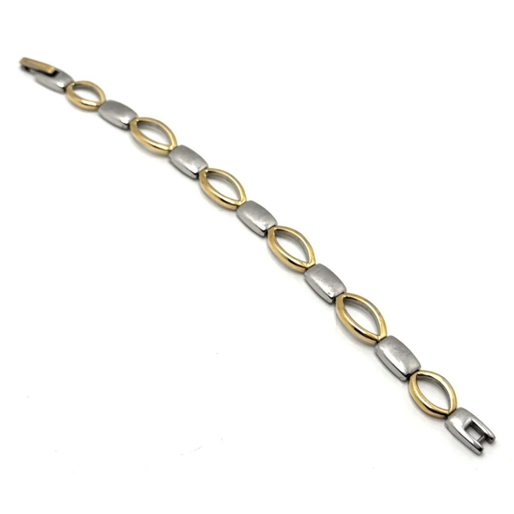 Sabona of London Two Tone Chain Magnetic Bracelet Ovals & Squares 6.75"